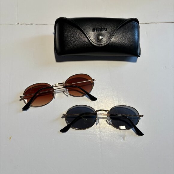 Shein Set of Two Sunglasses Gold Frame One Black & One Brown Lens Oval Glasses - Picture 3 of 4